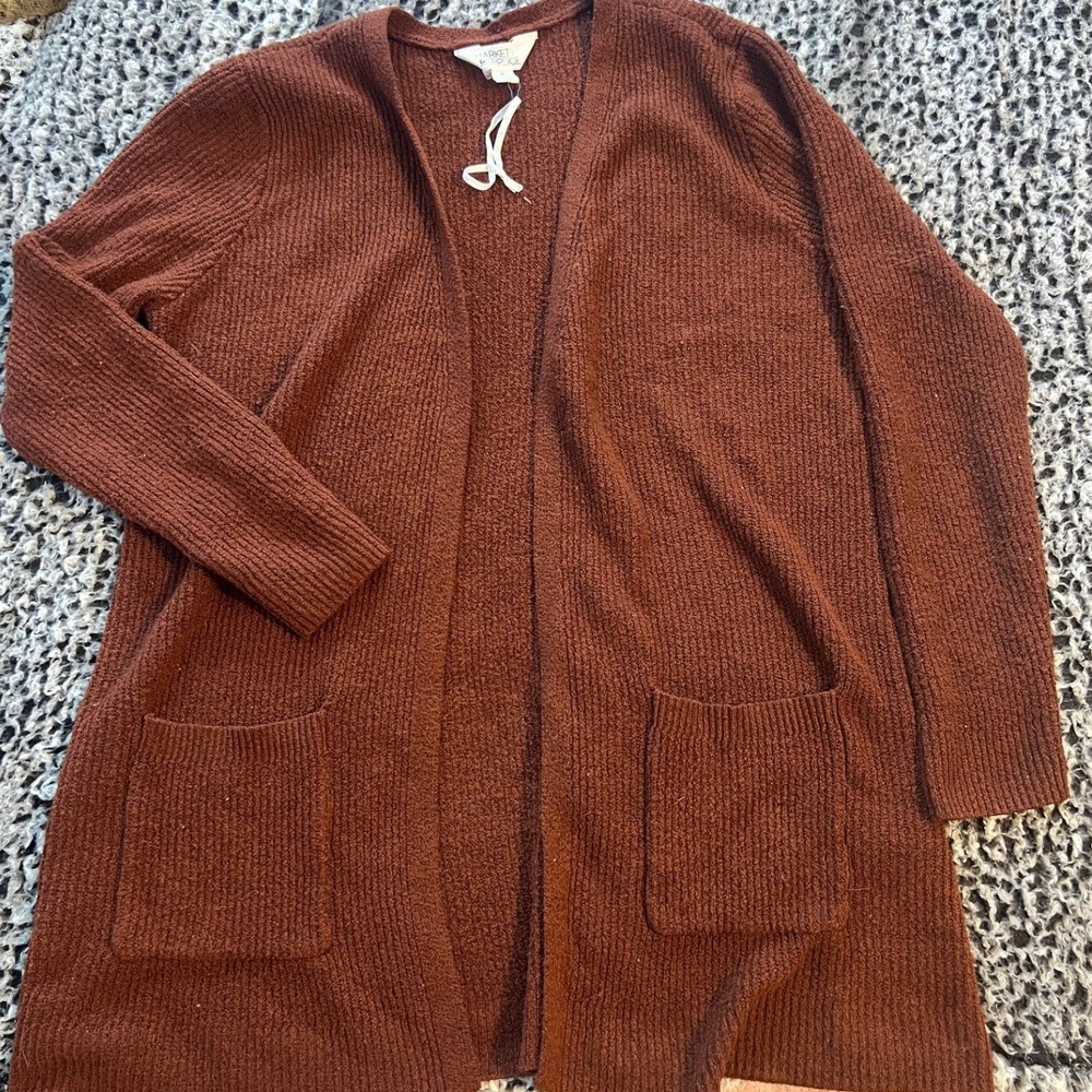 Market & Spruce Rust Brown Open-Front Pocket Cardigan